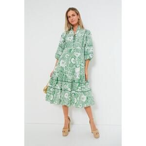 HYACINTH HOUSE Green and White Floral Hillsborough Midi Dress Size L NWT
